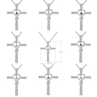 $3.27 • Buy Colorful Birthstone Silver Infinity Cross Pendant Necklace Gift Women Jewelry