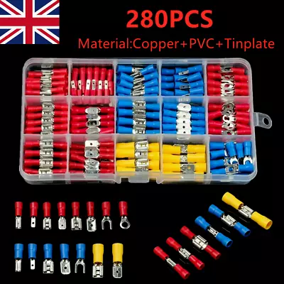 280PCS Assorted Electrical Wire Terminals Crimp Connectors Spade Insulated Kit • £6.99