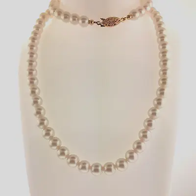 White Faux Pearl Necklace 8 Mm 23 Inch • $11.91