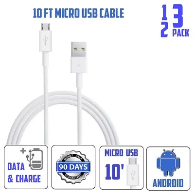 123 Pack 10' 10ft Feet Long Micro USB Power Cord Cable For Android Phones • $9.99