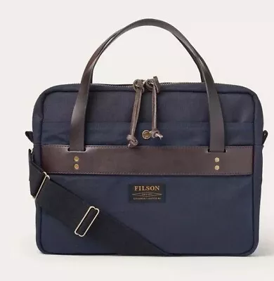 FILSON Rugged Twill Compact Briefcase Briefcase - Navy With Brown Leather • $58