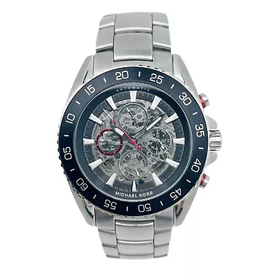 Michael Kors Jetmaster Steel Black Skeleton Dial Automatic Mens Watch MK9011 • $295