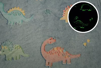 Minkee Winky Plush Glow In Night Dinosaurs On Blue Background 50 X 165 Cm • £4.77