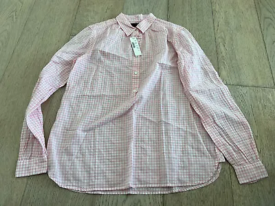 J Crew Gathered Popover Plaid Shirt Women 4 Gingham L/s Blouse Pink White Top • $30