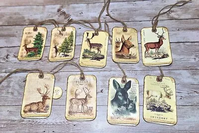 9~Christmas~Vintage~Farmhouse~Deer~Linen Cardstock~Gift~Hang~Tags • $10