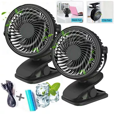 Clip On Fan 3 Speed USB Rechargeable Mini Cooling Desk Baby Stroller Portable UK • £7.99