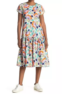 Cecilie Copenhagen Multicolour Floral Cotton Pleat Short Sleeve Dress Size S • $149.95