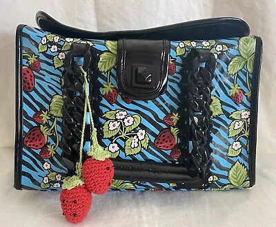 Betsey Johnson Betseyville Strawberry Fields Blue Black Zebra Print Travel Bag • £67.56