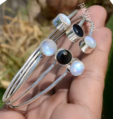 Moonstone Black Onyx Gemstone Bangle 925 Sterling Silver Women's Gift Bracelet • $20.67