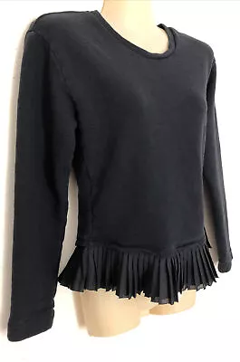 J Crew Ruffle Hem Sweatshirt Size XS Classic Black Crew Neck Popover Top • $12.85