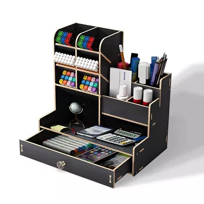 £11.99 • Buy Wooden Pen Pencil Storage Holder Office Study Desk Organizer Table Box Tidy Case