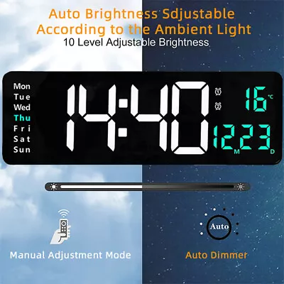 16  Large Big Jumbo LED Wall Desk Clock Digital Display W/ Calendar Temperature • $40.84