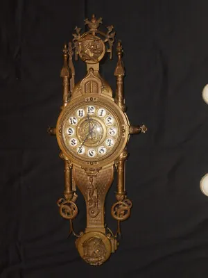 $11000 • Buy Antique Large Bronze Cartel Wall Clock Gothic Cathedral Shape All Original Works