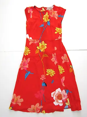 Ann Taylor Loft 100% Rayon Red Yellow Yellow Blue Floral Cap Sleeve Dress 00P • $24.99