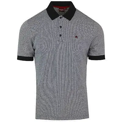£42.99 • Buy Merc London Retro Zig Zag Pattern Soft Cotton Polo Shirt Deptford - Black  