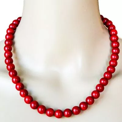 Vtg Natural Red Coral Undyed Round Bead Necklace Silver Clasp 67g 19  10 Mm • $81.64