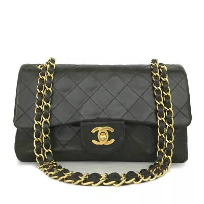 CHANEL Double Flap 23 Quilted CC Logo Lambskin W/Chain Shoulder Bag Black/2W1170 • £1115.03