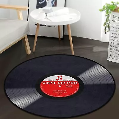 Music Record Black Round Area Rug For Bedroom Living Room 5 Ft • $68.38