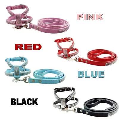 £12.99 • Buy Rhinestone PU Leather Dog Bling Harness Diamante Lead Leash Crystal Pet Puppy UK