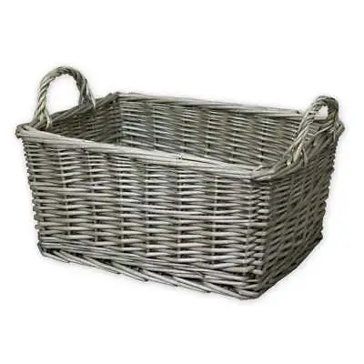 £14 • Buy Antique Wash Tapered Wicker Storage Basket Woven Grey Brown Rustic Handles