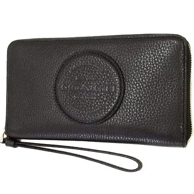 COACH Women's Dempsey Large Phone Wallet (Black) Black - Gold One Size Long W • $317.16