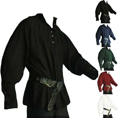 Men Medieval Renaissance Tunic Top Shirt Viking Pirate Party Cosplay Costumeפ • £16.16