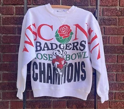 $75 • Buy Vintage Wisconsin Badgers 1994 Rose Bowl Big Print Spell Out Sweatshirt Size M