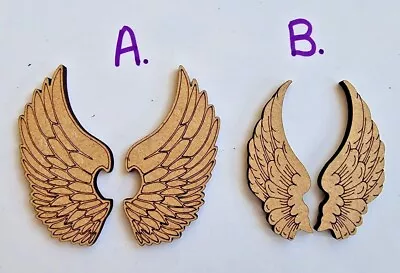 Pair Of Detailed Angel Wings Laser Cut MDF Craft Shapes Wooden Embellishment • £3.55