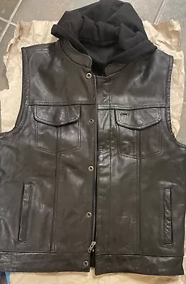 The Bikers Zone Leather Hooded Motorcycle Vest With Gun Pocket Men's Size XL • $70