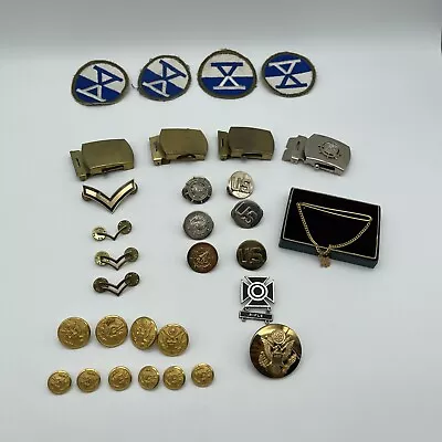 Lot Of Vintage  Military  Buttons Pins Patches Buckles Good Condition • $25