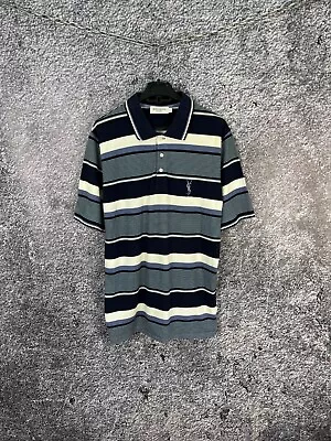Mens Yves Saint Lauren Striped Polo Shirt YSL Vintage Size XL • $40