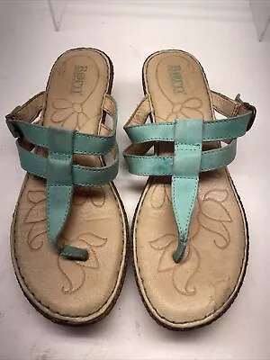 Born Womens Isle Slide Sandals Size 7 M Turquoise Blue Leather BR0022513 • $15