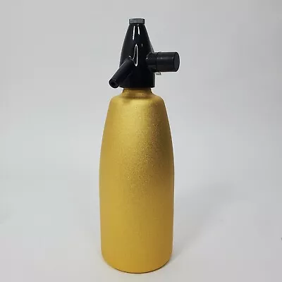 Vintage Seltzer Bar Bottle Hungarian Aluminum Gold Mid Century Spritzer Soda  • $19.46