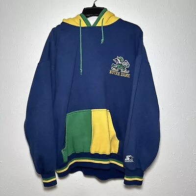 VTG 90's Notre Dame Irish Starter Double Hood Hoodie Sweatshirt Color Block Sz L • $44.99