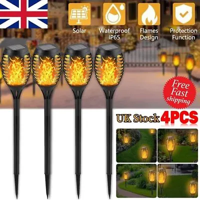 4X Flame Effect Solar Outdoor Lights Stake Garden Path Flickering LED Torch Lamp • £9.55
