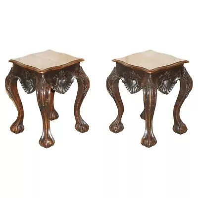 Lovely Pair Of Antique Circa 1900 Hand Carved Mahogany Claw & Ball Side Tables • £1850