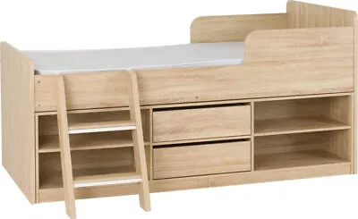 Felix Sonoma Oak Finish Low Sleeper Single Bed Frame With 2 Drawers And Storage • £290.06