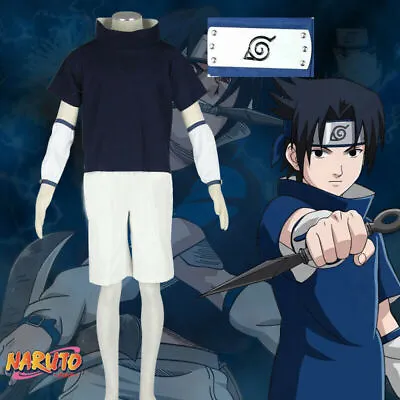 NARUTO Uchiha Sasuke Manga Anime Cosplay Costume Kid + Konoha Blue Headband • $36