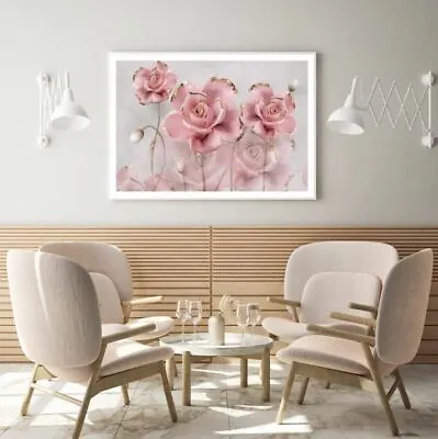 $12.90 • Buy Pink & Gold 3D Floral Design Print Premium Poster High Quality Choose Sizes