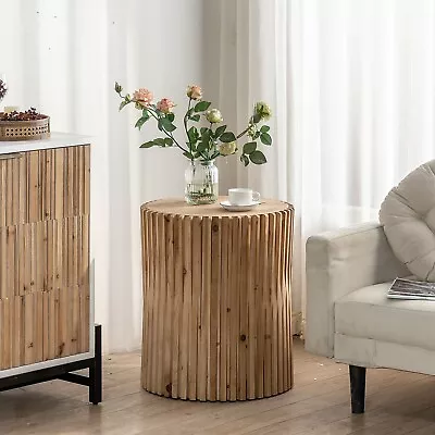 Retro  Cylindrical Coffee End Table With Vertical Texture Relief Design • $225.25