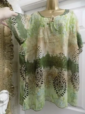 £3.99 • Buy New Ladies Gorgeous Green Print Tie Neck Semi Sheer Tunic/Kaftan Top Size 18