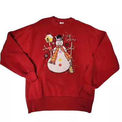 Vintage Jerzees 80s Christmas Sweatshirt Sz Small Red Snowman I Still Believe US • $18.88