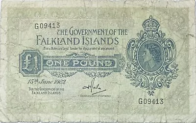 1982 Falkland Islands British 1 Pound Banknote (malvinas Falklands) Elizabeth Ii • £9.50
