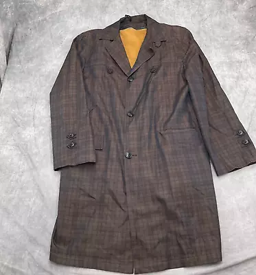 VTG Rain Trench Coat Men 42-44 Brown Copper Metallic Plaid Fur Lined 60s • $59.97