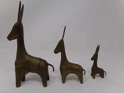 Lot 3 Vintage Mid Century Modern Brass Donkey Figurines-Long/Tall Neck & Ears • $29.99