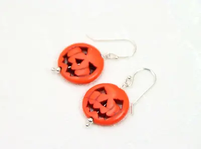 Orange Pumpkins 15mm Halloween .925 Sterling Silver Earrings 1  Costume • $4.99