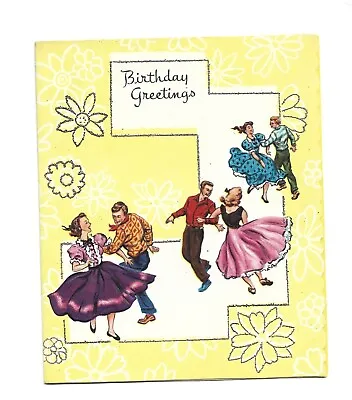 Vtg Square Dancing Birthday Card :  SWINGING COUPLES HAVING LOT'S OF FUN DANCING • $2.99