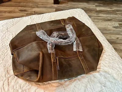 KomalC Leather Travel Duffel Bag For Men/Women Full Grain Leather Overnight-B.N. • $33.95