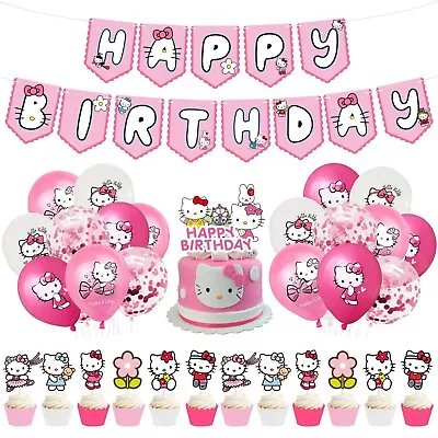 Hello Kitty Kid Birthday Party Supplies Banner Balloons Cake Topper Decor Sets • $8.98