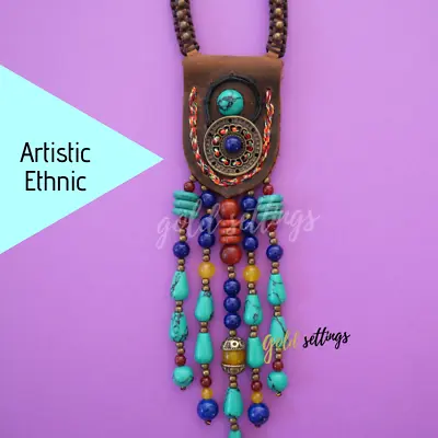 Boho Wooden Beaded Long Necklaces Ethnic Stone Wood Beads Pendant For Women • $14.99
